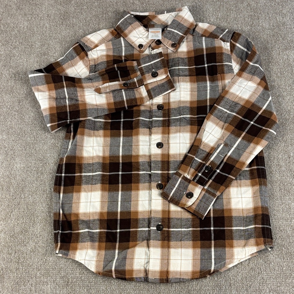 Gymboree Boy's Brown/White Long Sleeve Plaid Button Down Flannel Shirt Sz 6 NWT